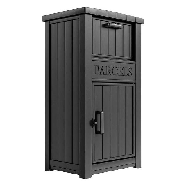 MAIUSCOLI Package Delivery Box for Outside, Large Parcel Drop Box with Lockable Secure, Waterproof and Anti-Theft Storage for Porch, Curbside, House (Black)