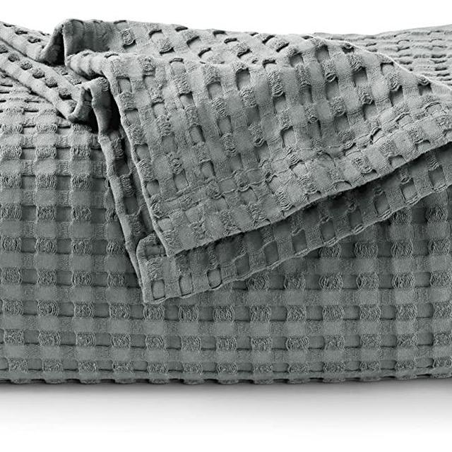 Utopia Bedding 100% Cotton Waffle Weave Blanket [Queen Size] - Luxury Breathable Skin - Friendly Blanket - Perfect for Layering Any Bed for All Season (90 x 90 Inch – COOLGREY)