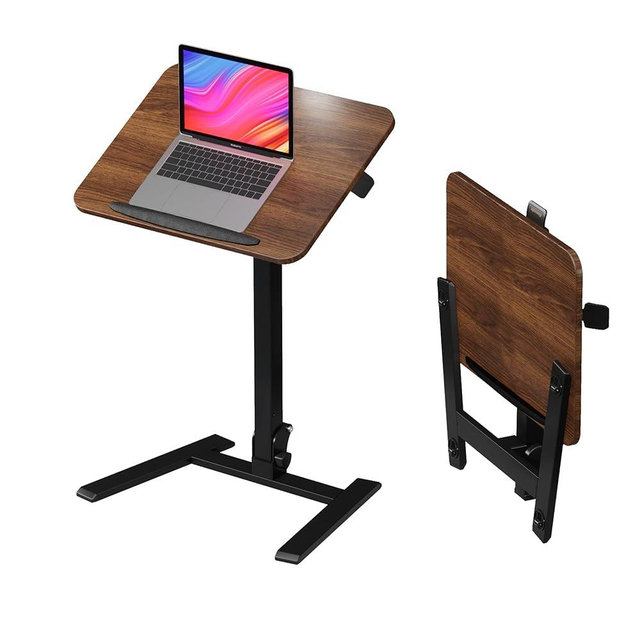 alawooder Mobile Folding Desk 25 Inch - No Assembly Sit-Stand Desk,Height Adjustable Rolling Laptop Desk, Space-Saving Portable Desk with Wheels for Home Office Craft & Study, Brown