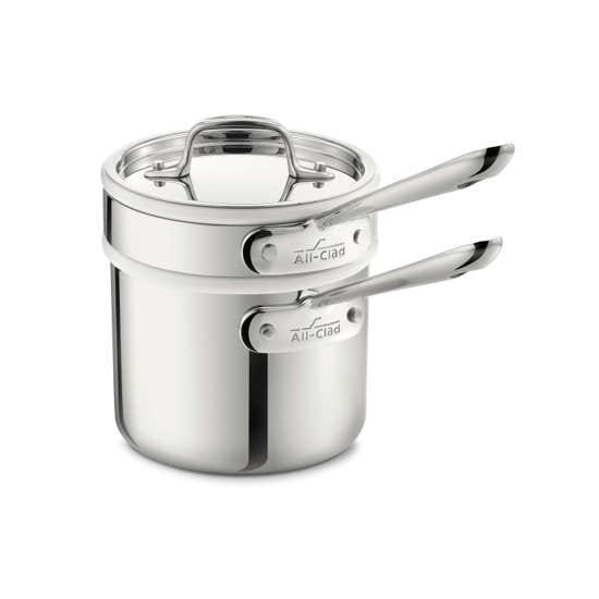 D3 Stainless 3-ply Bonded Cookware, Sauce Pan with Porcelain Double Boiler and lid, 2 quart