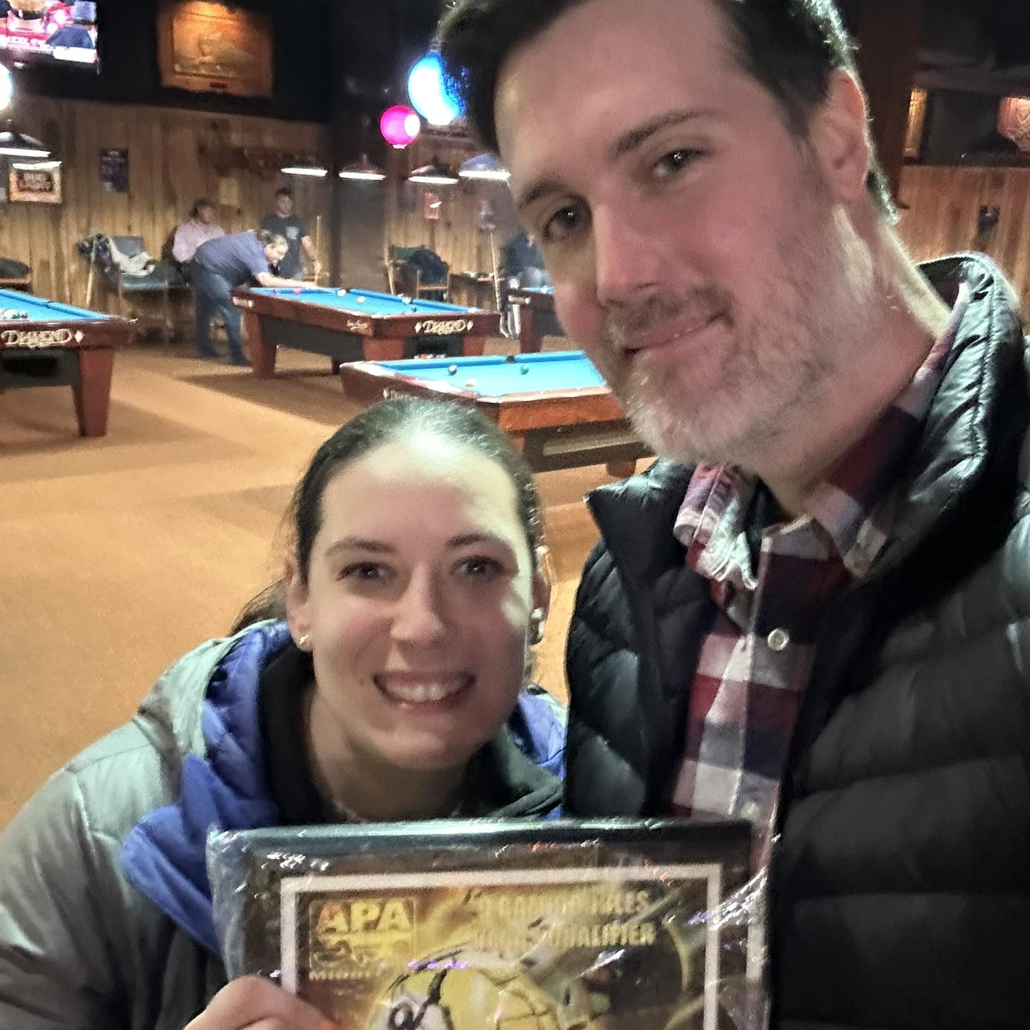 The night we won our regional qualifying tournament to qualify for the national American Pool Association (amateur) Doubles tournament in Vegas