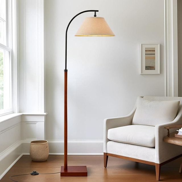 G-SAFAVA 63" Floor Lamp for Living Room with Foot Switch Wood Standing Lamp Tall Lamp Mid Century Modern Arc Floor Lamps for Bedroom Office Industrial Reading