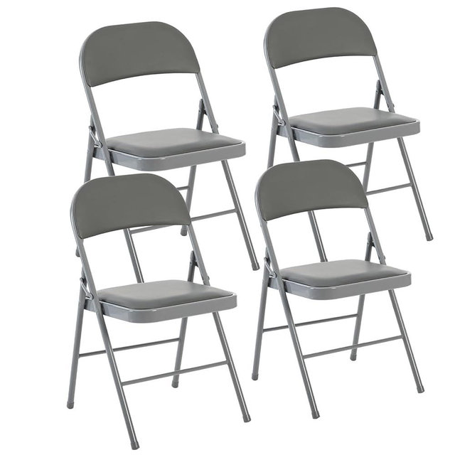 DUMOS 4 Pack Folding Chairs with Padded Cushion and Back - PU Leather Stackable Portable Dining Chairs Set, for Home and Office, Conference, Wedding, Party, Patio, Garden, for Indoor Outdoor, Grey