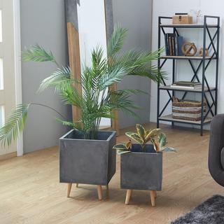2-Piece Square Clay Contemporary Planter
