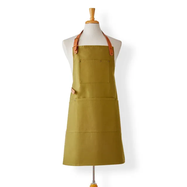 tag Everyday Utility Apron Olive 100% Cotton Canvas PU Leather Strap 28x32 in