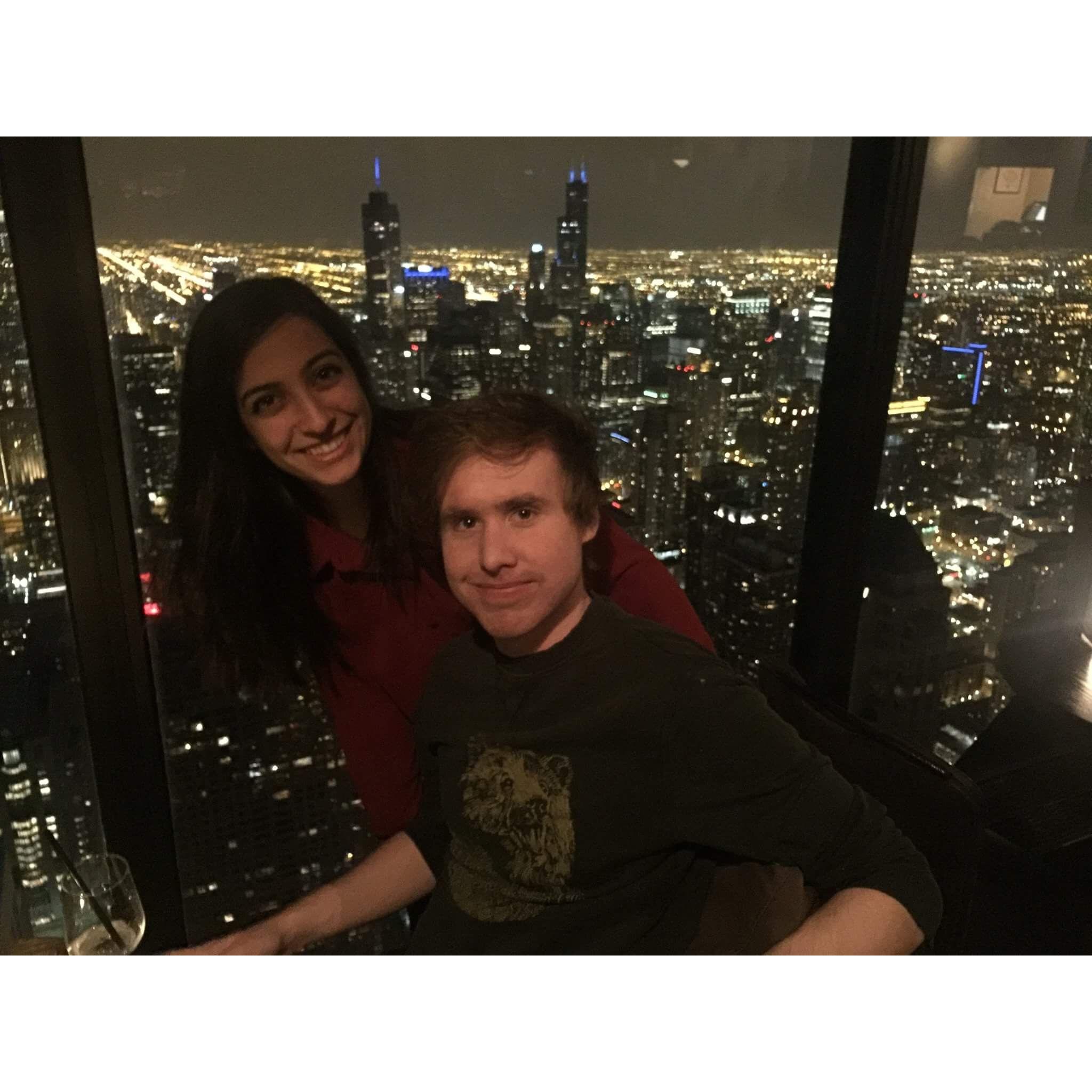 Our first picture together! Signature Room in Hancock Tower, Chicago - April 2017