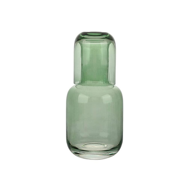 Bedside Water Carafe with Tumbler | 28-Ounce Pitcher and Matching Drinking Glass | Use Cup as a Lid for Carafe | For Guest Room, Nightstand, Office, or Gift | Green | American Atelier