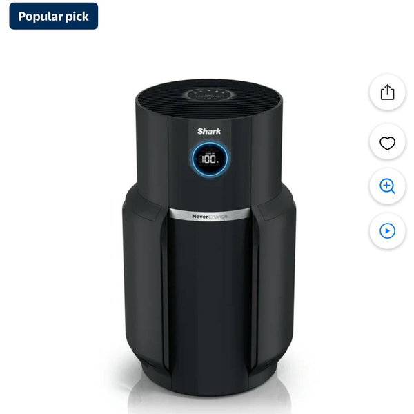 Shark Never Change Air Purifier MAX, 5-Year HEPA Filter, 1200 Sq. ft., Charcoal Gray, HP300