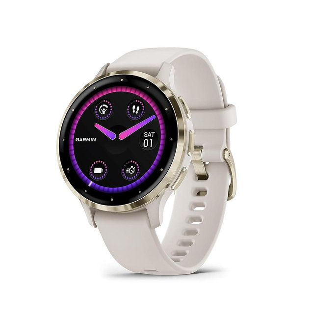 Garmin Venu 3S Soft Gold Stainless Steel Bezel 1.2-Inch AMOLED Touchscreen Display Smart Watch with 41mm Ivory Case and Silicone Band (Renewed)
