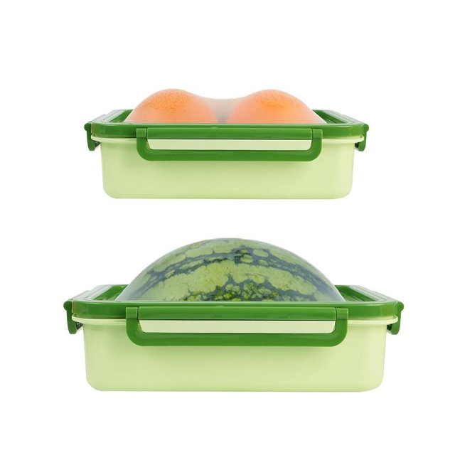 Set Of 2 Reusable Large Fruit And Veggie Savers, Silicone Fruit Storage Box, Fresh Stretch Pods For Food Saver, Ideal For Roast Chicken, Garlic, Onions, Lemons, Watermelon and Potatoes (Green)