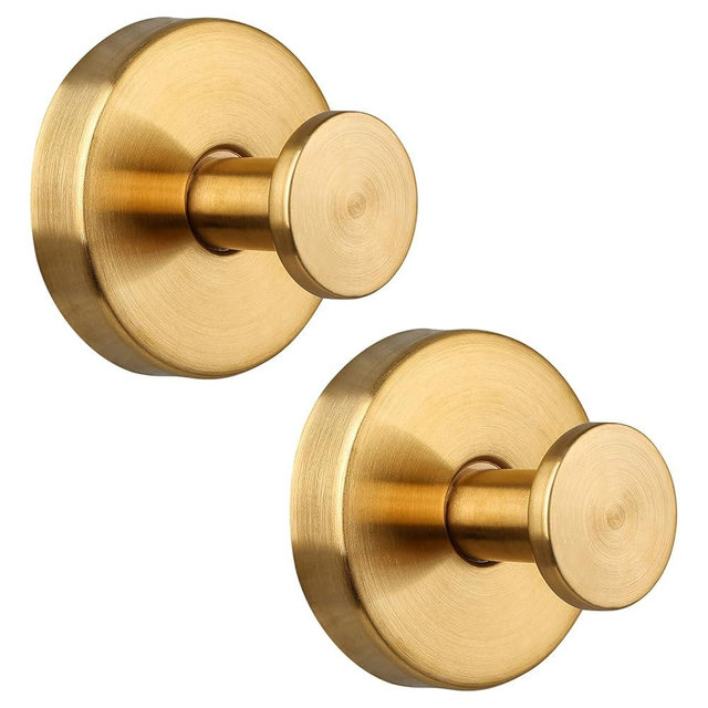 Neknock Suction Cup Hooks for Shower, Towel Hooks for Bathroom Kitchen Glass Mirror Tile, Stainless Steel Suction Hooks for Hanging Towel Coat Loofah Robe up to 15 lbs, 2 Pack (Gold)