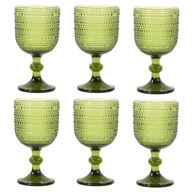 CHLJAR Vintage Wine Glasses Set of 6, 12 OZ Colored Glass Water Goblets, Embossed Floral Decorative Crystal Glass Cups Set, Dishwasher Safe, for Wedding, Party, Red Wine Glass, Bars, Restaurants
