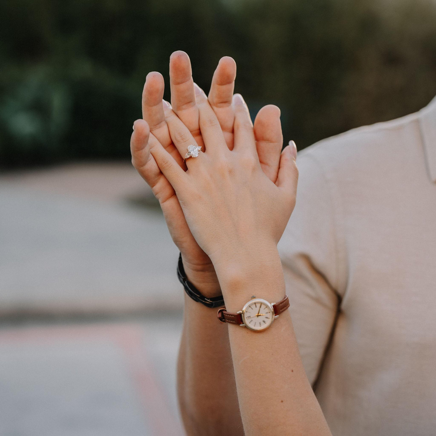 Julie's ring features 3 diamonds to resemble how God is the center of their relationship, representative of Ecclesiastes 4:12.