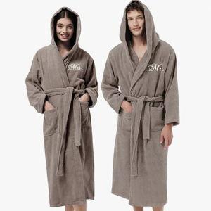 2Pcs Couple Terry Cloth Robes - Hooded Falcon Robe, Mr. & Mrs.