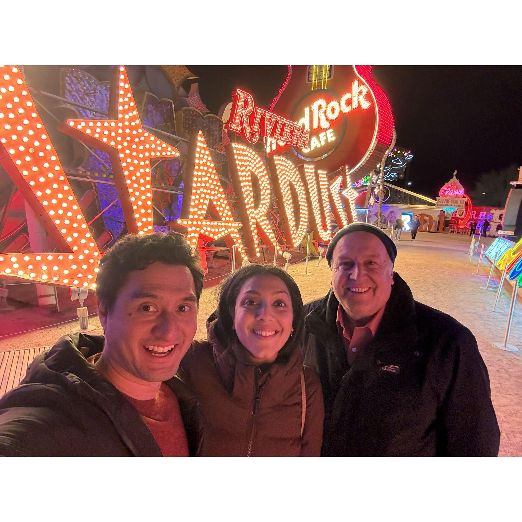 Visiting the Neon Museum during Jessica's first work trip to Vegas, with her colleague George