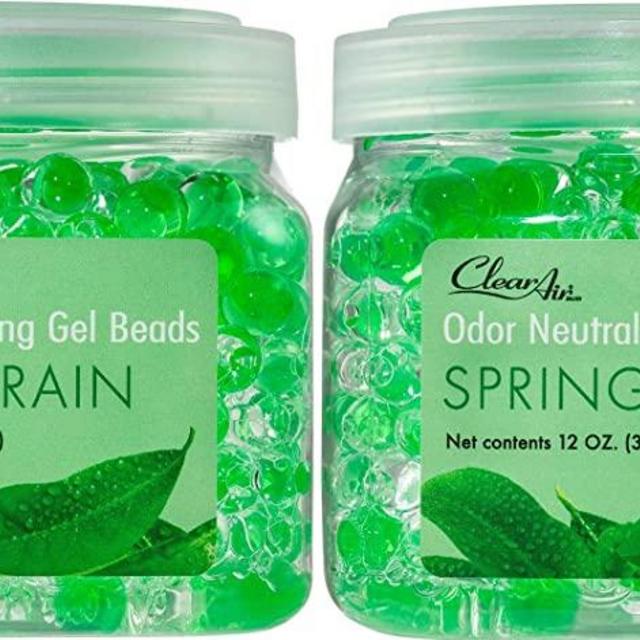 Clear Air Odor Eliminator Gel Beads - Air Freshener - Eliminates Odors in Bathrooms, Cars, Boats, RVs & Pet Areas - Made with Essential Oils - Spring Rain Scent - 2 Pack