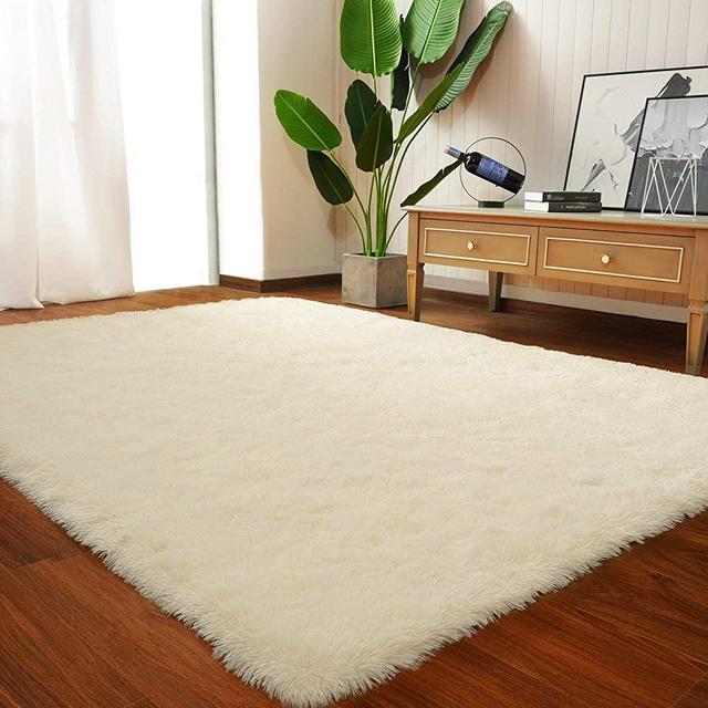 LOCHAS Ultra Soft Indoor Modern Area Rugs Fluffy Living Room Carpets for Children Bedroom Home Decor Nursery Rug 6x9 Feet, Light Champagne