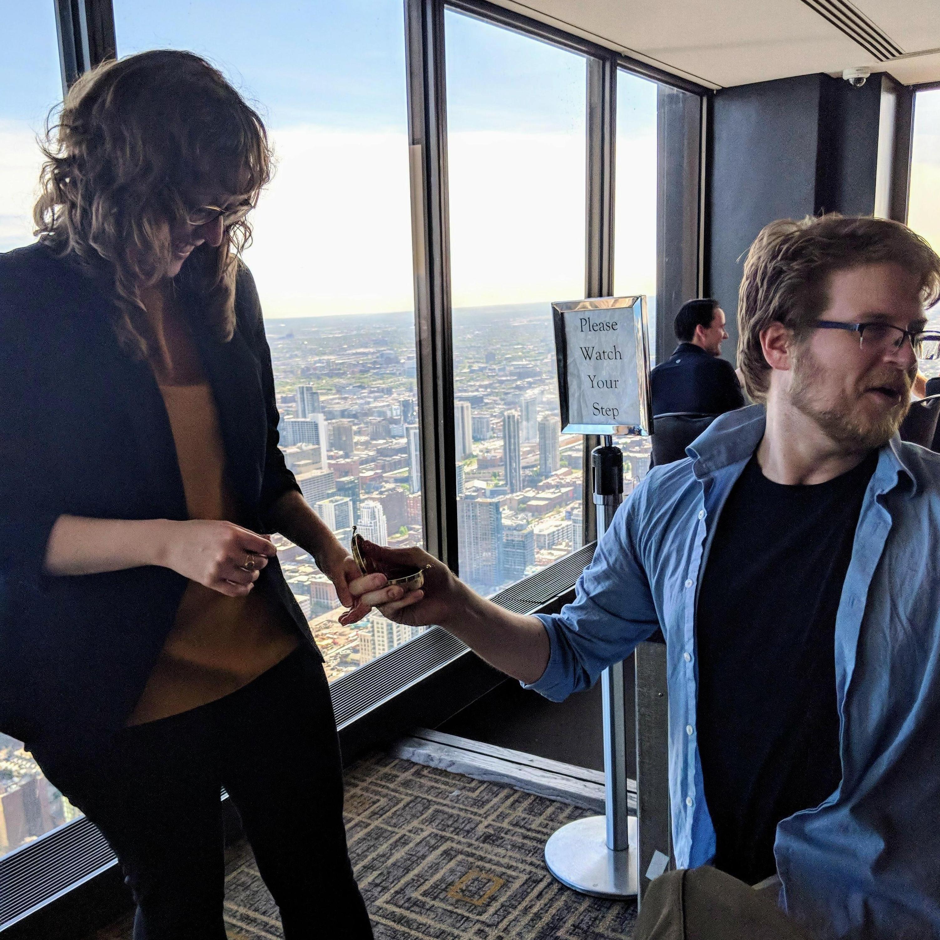The day Charlie proposed at the top of the Hancock.