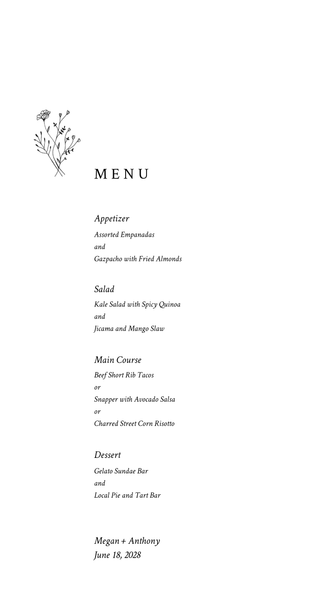 Unconditional | White | Zola Wedding Menus