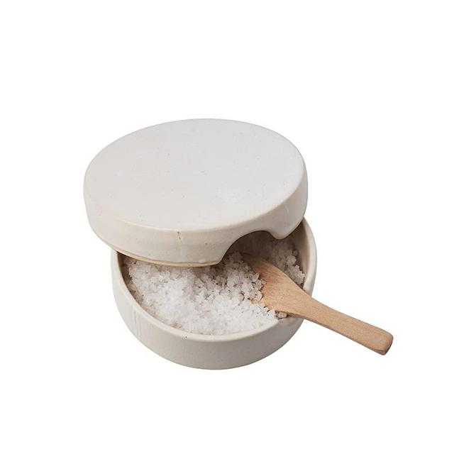 Salt Cellar with Wooden Spoon, Ceramic