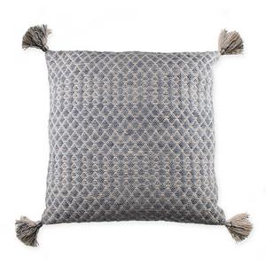 Textured Tassel Square Throw Pillow in Blue