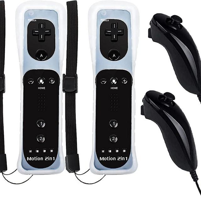 Gamrombo 2 Pack Controller Replacement for Wii/Wii U Console, Motion Gamepad Built in 3-Axis Motion Plus with Nunchuck Silicone Case and Wrist Strap (Black)
