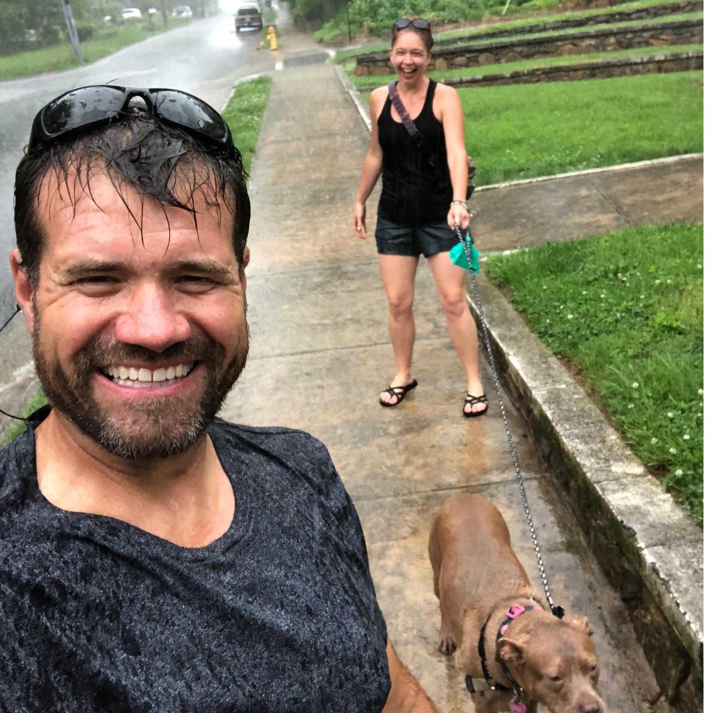 Even when it rains, we find joy! . . . Delilah, however was not amused. Lol!