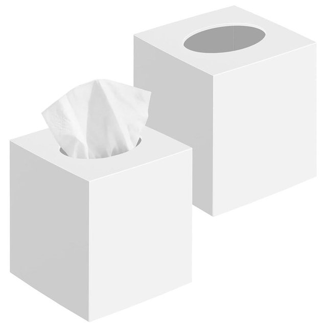 2 Pack Tissue Box Cover White, Square Acrylic Tissue Holder, Decorative Facial Tissue Box Vessel Cube Paper Organizer Dispenser for Bathroom Office, Night Stand, Desk, Car, Vanity, Countertops
