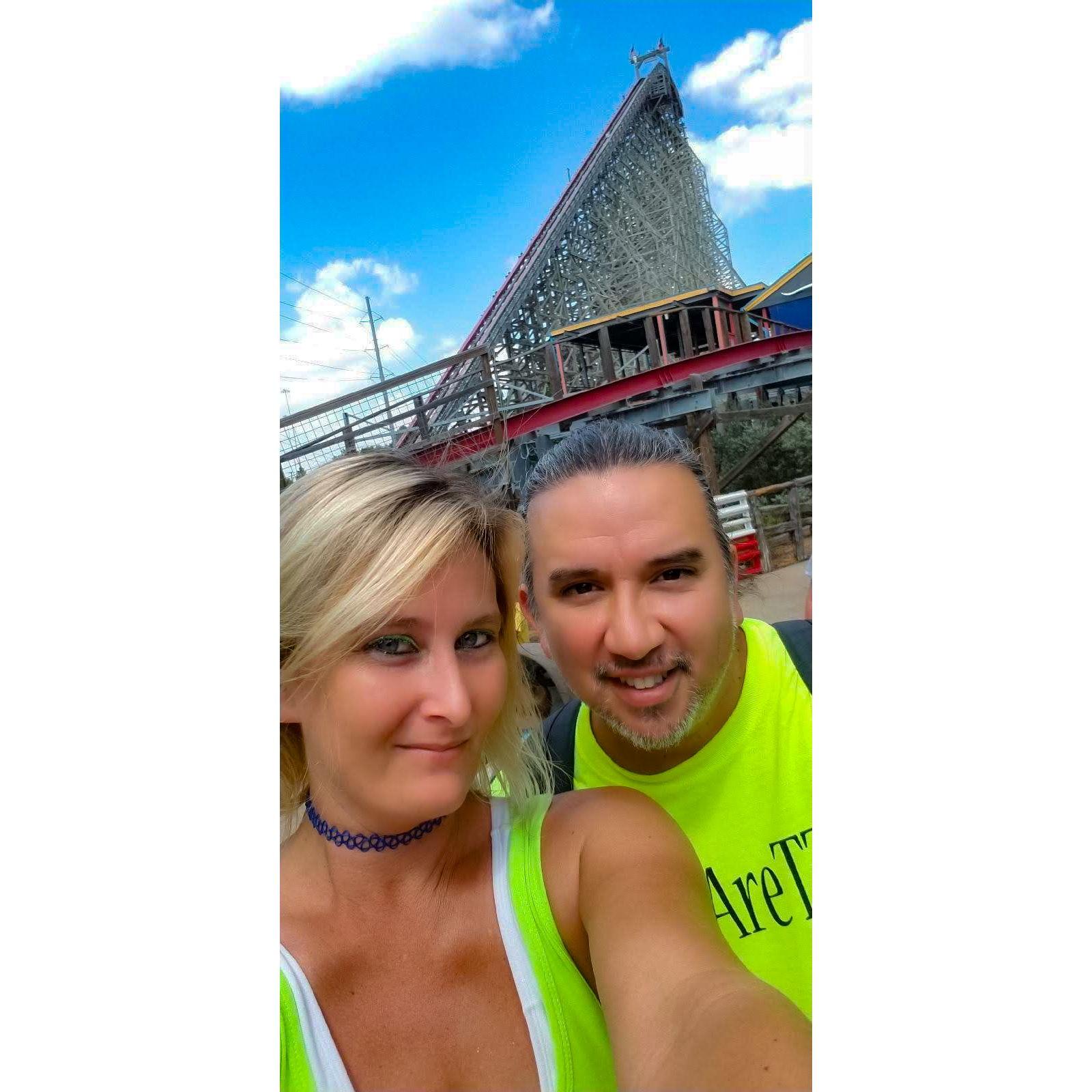 Our first of many trips to Six Flags Over Texas together.