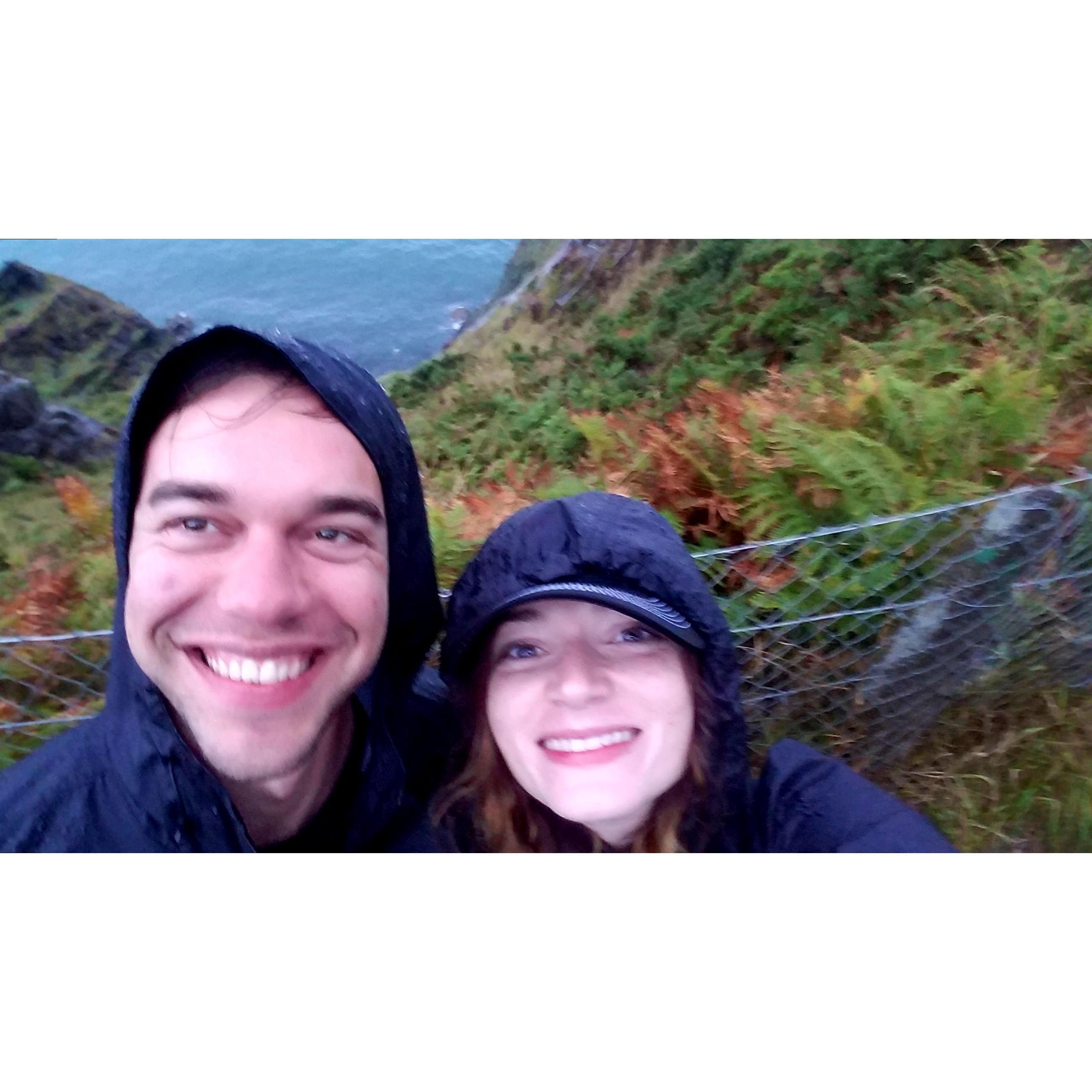 Hiking on the side of a cliff in a storm.
Bray, Ireland, August 2017