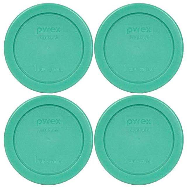 Pyrex 7202-PC Round 1 Cup Green Plastic Lid Cover (4 Pack)