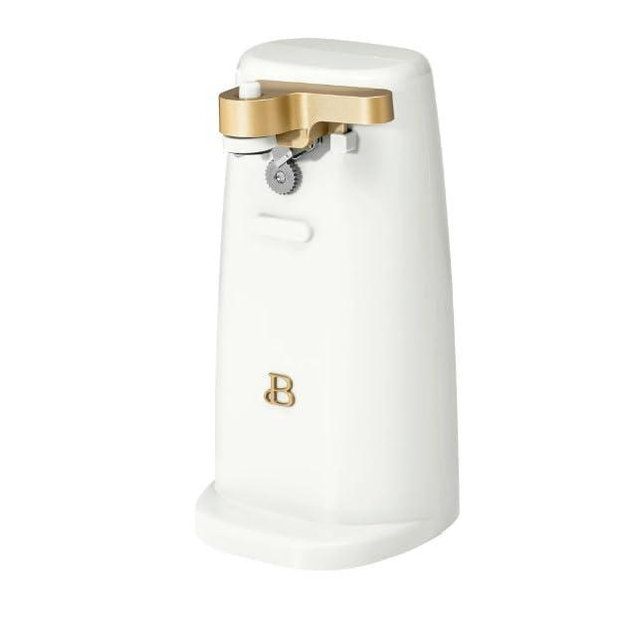Beautiful Easy-Prep Electric Can Opener, Stainless Steel Blade, Built-in Knife Sharpener, Auto-Stop Safety, Cord Storage ~ 70-Watt Motor Effectively & Auto-turn - One-Touch Operation ~ (White Icing).