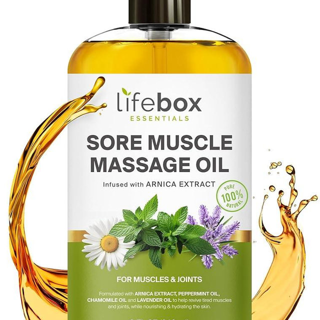 Arnica Sore Muscle Massage Oil – 100% Pure & Natural - Massage Therapy for Muscles & Joints – Body Oil Infused with Arnica Extract, Lavender Oil, Peppermint Oil & Chamomile Oil – 8 FL OZ