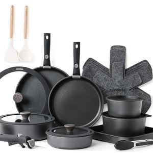 SENSARTE 24 Piece Pots and Pans Set, Nonstick Detachable Handle Cookware, Induction Kitchen Cookware Set with Removable Handle, Healthy Non Stick for RV, Dishwasher＆Oven Safe, PFOA Free (Black)