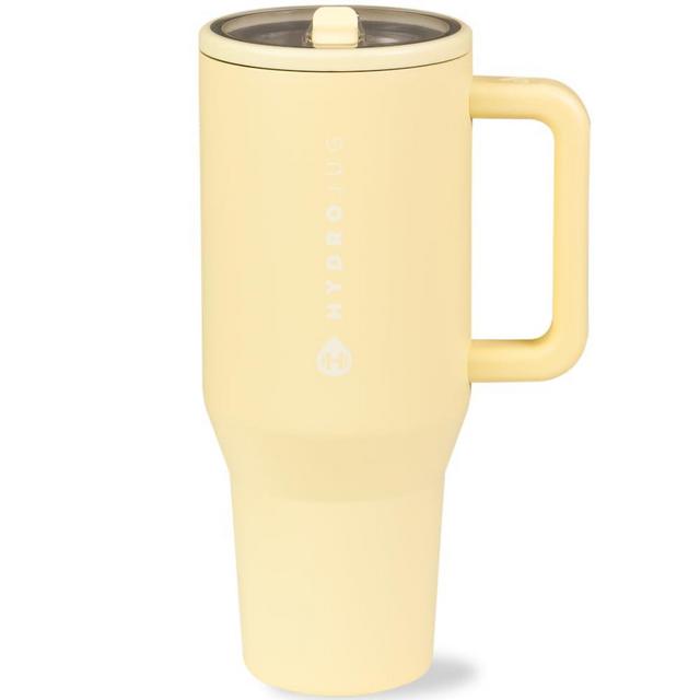 HydroJug Traveler - 40 oz Water Bottle with Handle & Flip Straw - Fits in Cup Holder, Leak Resistant Tumbler-Reusable Insulated Stainless Steel & Rubber Base - Gifts for Women & Men, Butter
