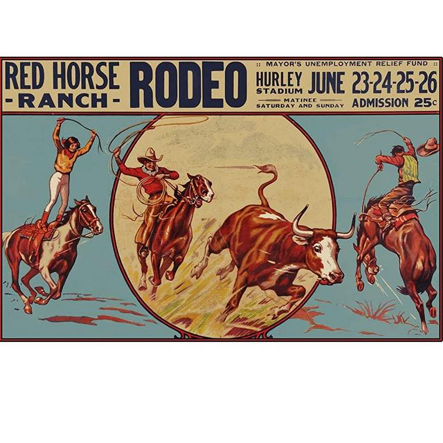 Dreacoss Rustic Retro Metal Tin Sign - Vintage Rodeo Metal Poster Plaque Red Horse Ranch Novelty Tin Sign for Living Room Garden Bedroom Office Hotel Cafe Bar Club Wall Decor 5.5x8 inch