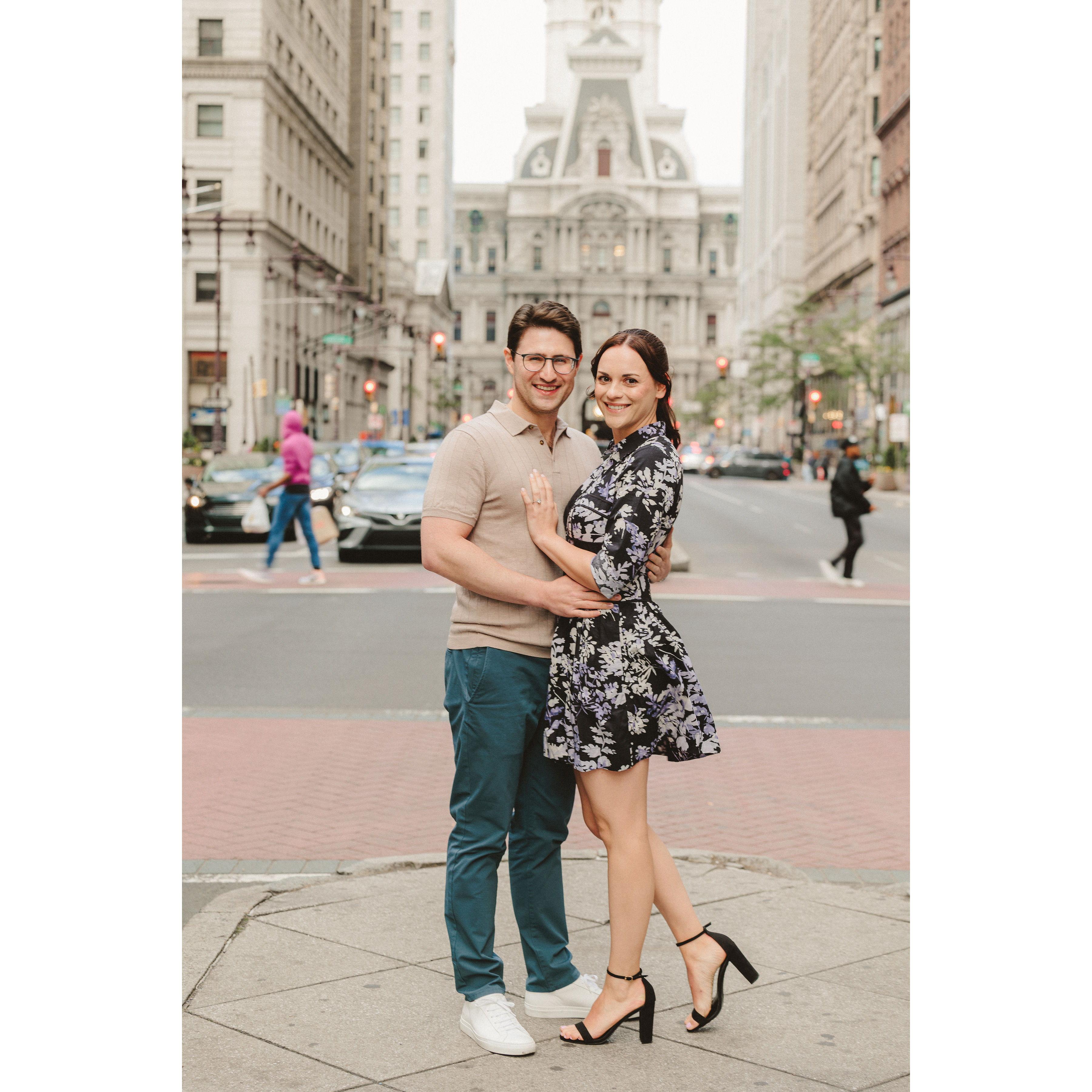 Engagement photos by City Hall, Philadelphia