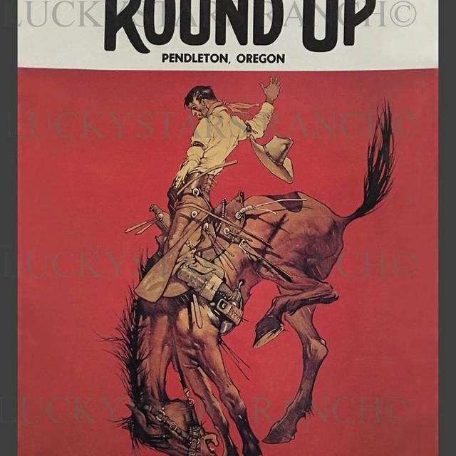 18x24 Pendleton Round Up Let 'er Buck Red Rodeo Poster