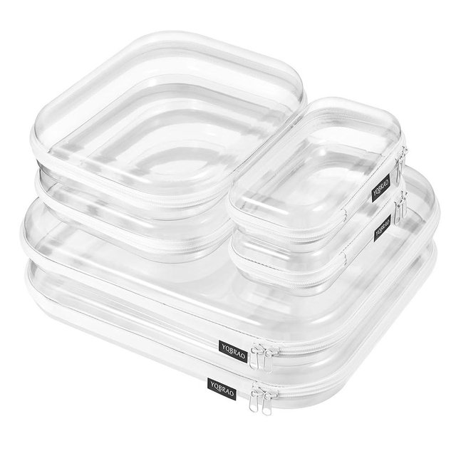 6 Pack Clear Hard Shell Zipper Case (2 Small, 2 Medium, 2 Large), See-Through Hard Plastic Organizer Pouches with Zipper for Travel, Toiletries, Makeup, Electronics & Pencils - Crush-Resistant Storage