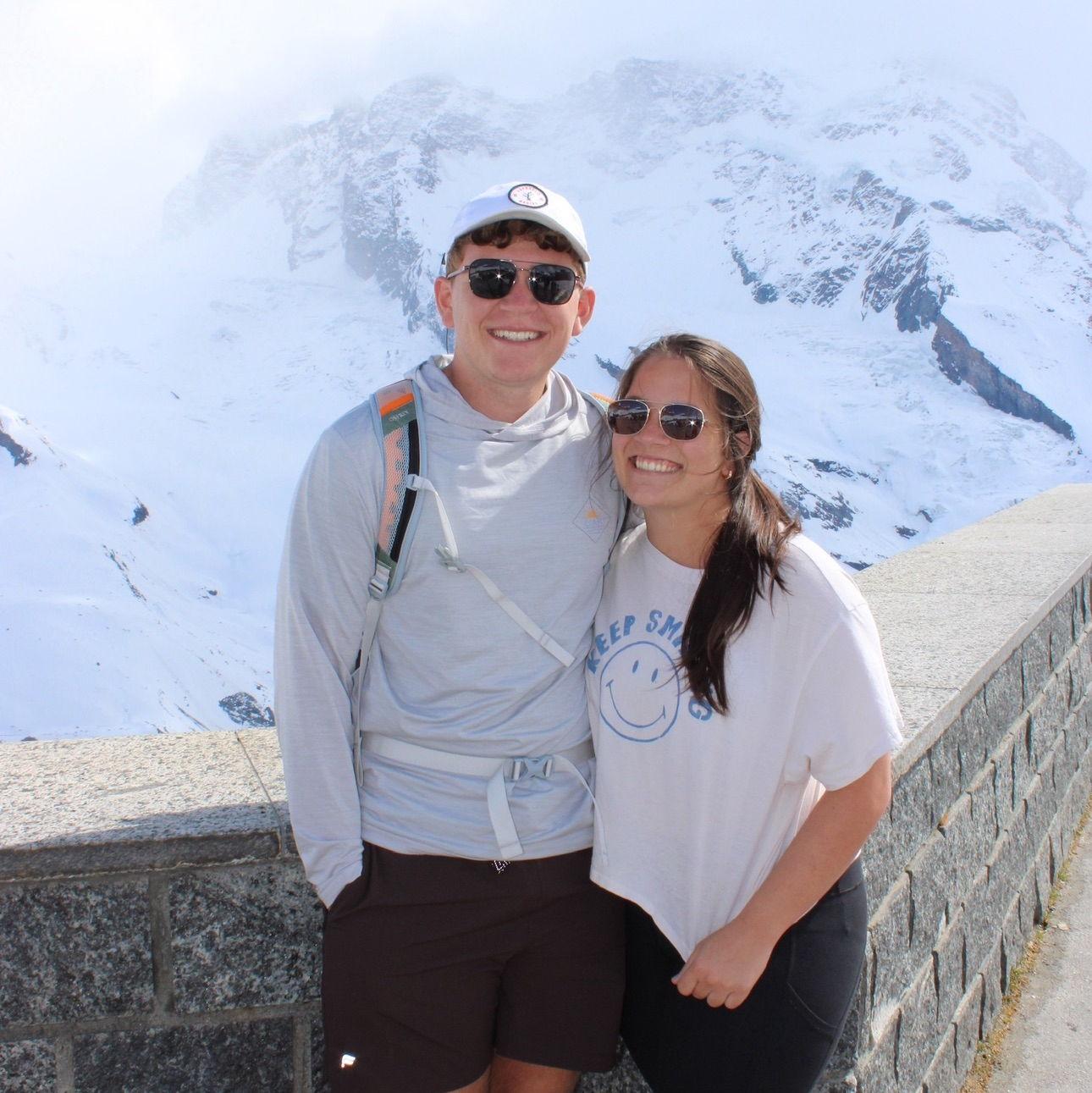 This is Ella and Charles's first internaional trip together! This photo was taken at the Matterhorn. They went to Switzerland with their high school friends.