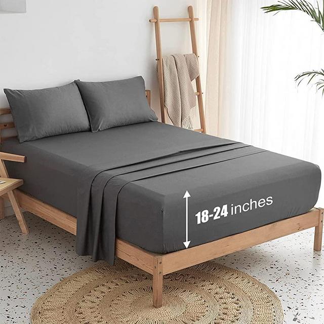 HYPREST Extra Deep Pocket King Sheet Sets Fits 18"-24" in Deep Mattress -100% Cotton King Sheet Set 400 Thread Count,Grey Hotel Luxury Soft Wrinkle Free Cooling Sheet Sets for King Bed Deep Pocket