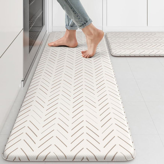KIMODE Anti Fatigue Kitchen Mat, Boho Kitchen Rugs Sets of 2, Cushioned Kitchen Floor Mats Non Slip, Waterproof Comfort Foam Standing Desk Mat for Laundry, Office, Sink, Light Brown/Beige