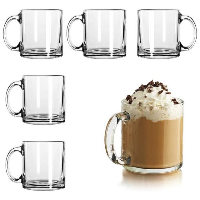 Libbey Clear Glass Coffee Mugs | 13oz Crystal Cups | Mugs for Latte and Hot Beverages
