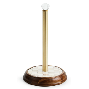 Mackenzie-Childs Check Wood Paper Towel Holder in Mocha Check
