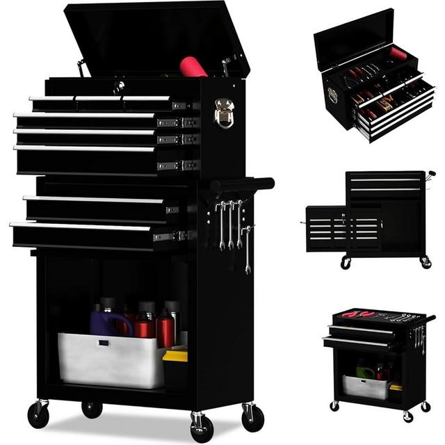 8 Drawer Rolling Tool Chest, High Capacity Tool Box with Lockable Wheels and Drawers, 2 in 1 Portable Toolbox Organizer Storage Cabinet For Garage, Warehouse, Repair Shop