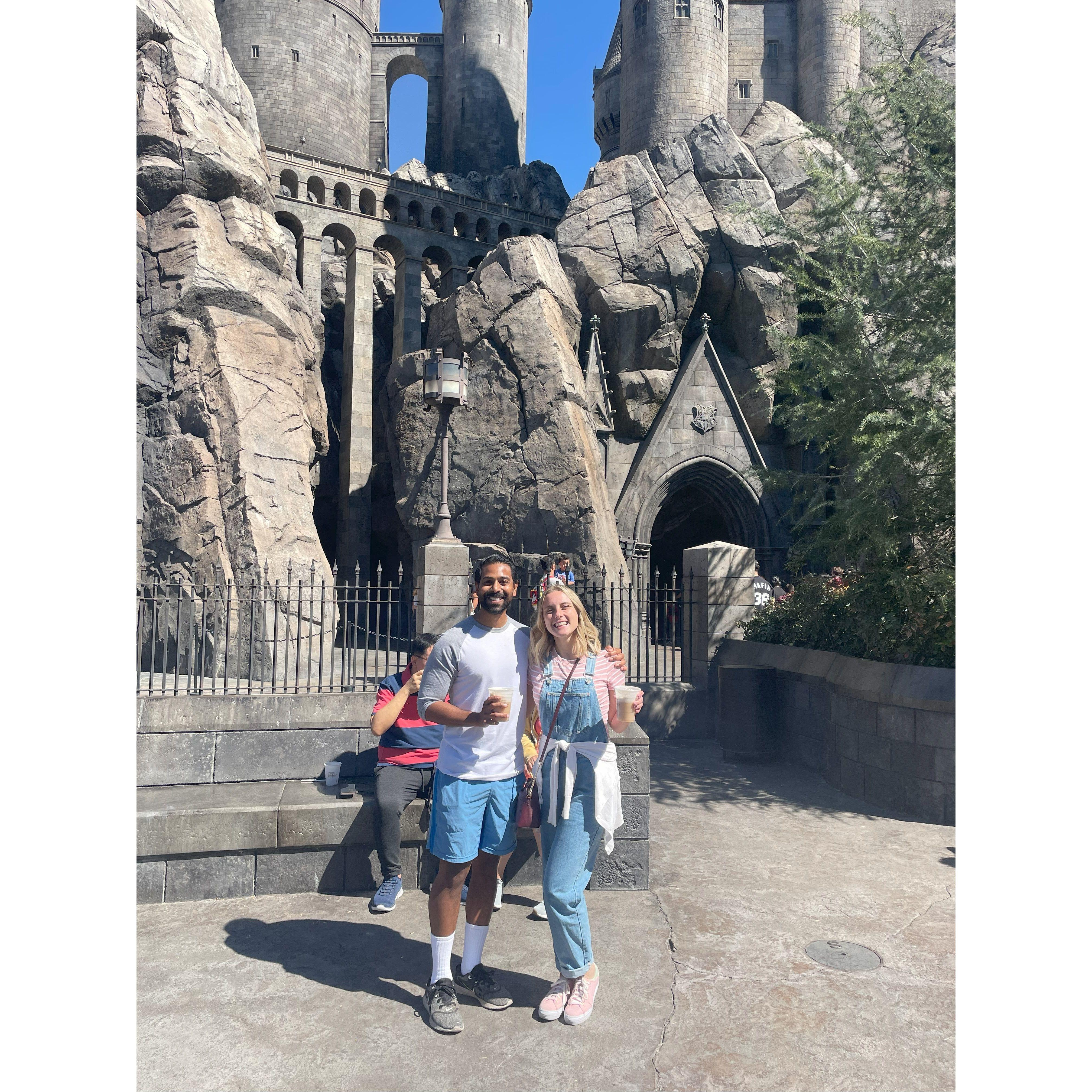 Enjoying butterbeers at Harry Potter World.