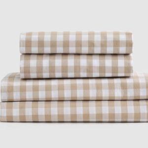 Classic Organic Percale Gingham Sheet Set in Cafe