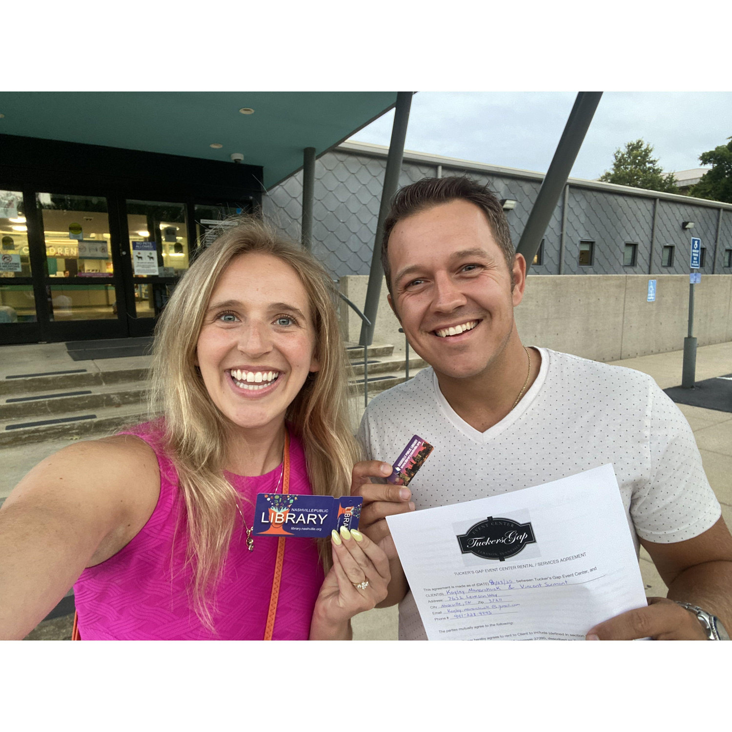 The day we signed for our church and venue! Even more importantly... we both got LIBRARY CARDS!