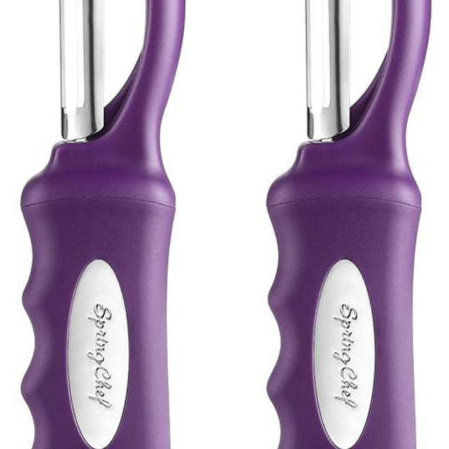 Spring Chef Premium Swivel Vegetable Peeler, Soft Grip Handle and Ultra Sharp Stainless Steel Blades - Perfect Kitchen Peeler For Veggie, Fruit, Potato, Carrot, Apple - Purple - Set of 2