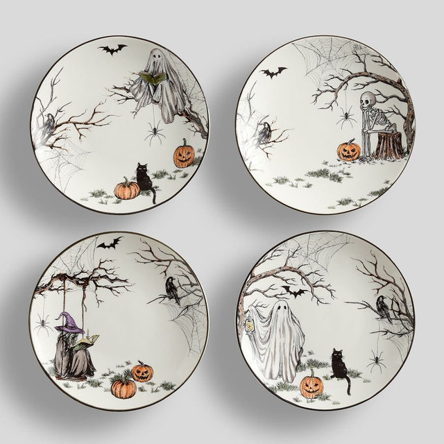 Midnight Manor Stoneware Appetizer Plates, Mixed Set of 4 - Multi